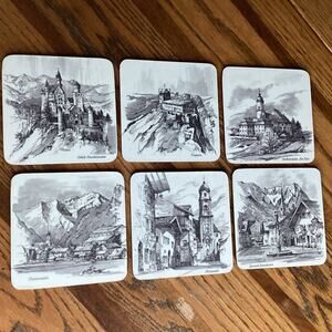Vintage Schuberth Germany Landmark Melamine Coasters Set of 6 West Germany